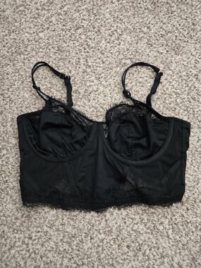 AUDEN Black Lace Corset Bra Womens Size L Mesh Bustier Underwire Sexy Goth Edgy